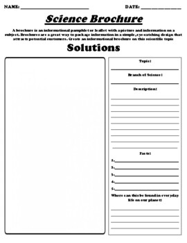 Preview of Solutions (Chemistry) "Informational Brochure" UDL WebQuest & Worksheet