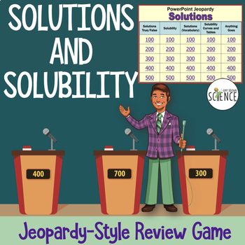 Preview of Solutions and Solubility Chemistry Jeopardy Review Game