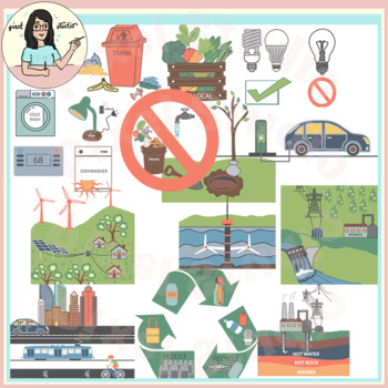 Preview of Solutions For Pollution Clip Art, Reduce, Recycle, Environment, Save Energy etc