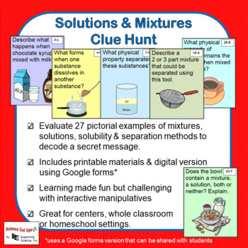 Preview of Solutions & Mixtures Clue Hunt