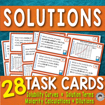 Preview of Solutions & Molarity ~ 28 Task Cards for Chemistry