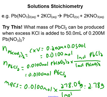 Preview of Solutions Stoichiometry Notes and Calculations