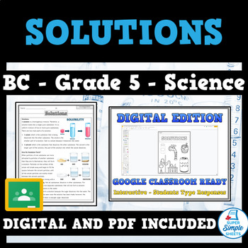 Preview of BC Grade 5 Science - Solutions and Solubility - UPDATED IN 2023