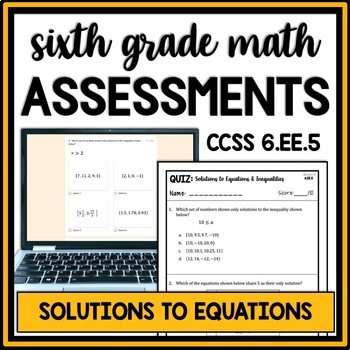 Preview of Solutions to Equations & Inequalities Quiz, True or False Equations Worksheet