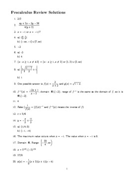 Preview of Solutions to Precalculus Exam Review Questions