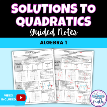 Preview of Solutions to Quadratic Functions Graphs Guided Notes Lesson Algebra 1