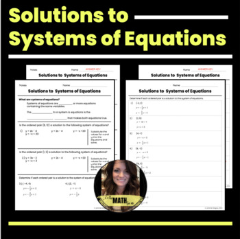 Preview of Solutions to Systems of Equations | Notes & Worksheet | 8.EE.8