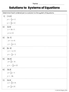 Solutions to Systems of Equations | Notes & Worksheet | 8.EE.8 | TPT
