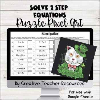 Preview of Solve 2 Step Equations DIGITAL Puzzle Pixel Art | Distance Learning