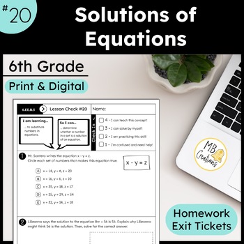 Preview of Solve Algebraic Equations Worksheets & Exit Tickets - iReady Math 6th Grade L 20