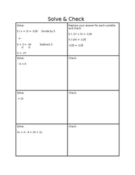 Preview of Solve & Check: Linear Equations