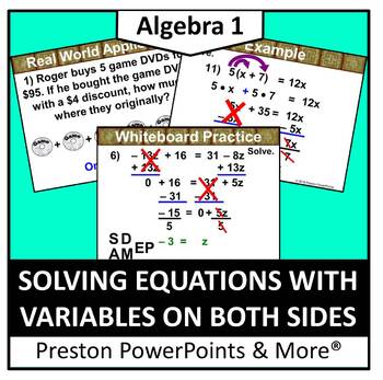 Preview of (Alg 1) Solving Equations with Variables on Both Sides in a PowerPoint