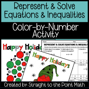 Preview of Solve Equations and Inequalities Activity | Color by Number | Winter Holidays