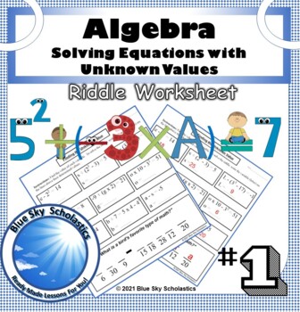 Preview of Solve Equations with Unknown Variable - Algebra Riddle Worksheet