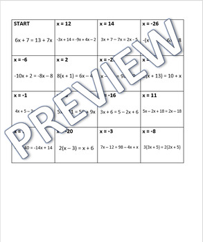 Preview of Solve Equations with Variables on Both Sides Puzzle