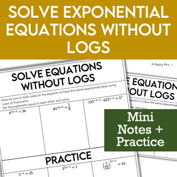 Preview of Solve Exponential Equations by Common Bases - Notes Lesson, Worksheet, Video