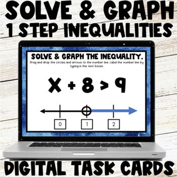 Preview of Solve & Graph One Step Inequalities Drag & Drop Activity Digital Task Cards