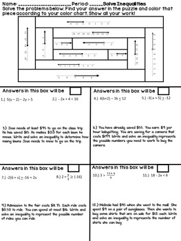 Solve Inequalities Coloring Activity by Math Dyal | TPT