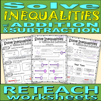 Preview of Solve Inequalities using Addition and Subtraction - RETEACH worksheets (3)