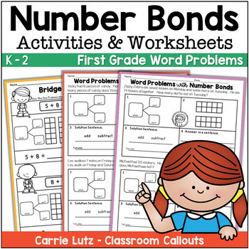 Preview of Number Bonds to 20 | Part / Part Whole Worksheets | 1st Grade Word Problems