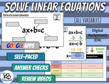 Preview of Solve Linear Equations (all variables)  - Digital Assignment