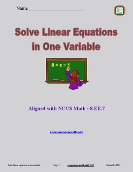 Preview of Solve Linear Equations in One Variable - 8.EE.7