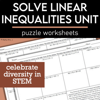 Preview of Solve Linear Inequalities Worksheets Bundle - Algebra 1 Puzzles