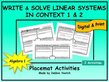 Preview of Write & Solve Linear Systems Context 1 &2(2 items & 2 deals) Algebra 1 | Digital