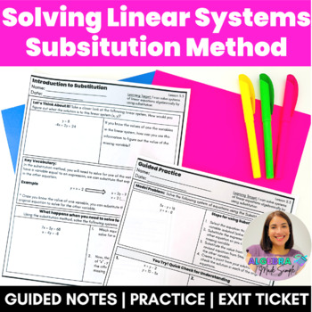 Preview of Solve Linear Systems of Equations Substitution Guided Notes Practice Exit Ticket