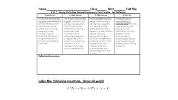 Preview of Solve Multi-Step Equation Exit Slip with Rubric