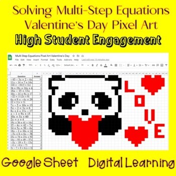 Preview of Solve Multi-Step Equations Pixel Art--Valentine's Day--Digital Learning