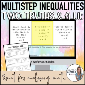 Preview of Solve Multistep Inequalities - Two Truths & a Lie - Math error analysis