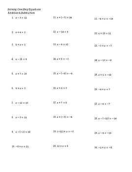 Preview of Solve One Step Equations (Integer answers) Practice Pages with Answer Key