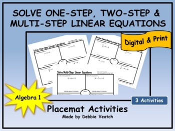 Preview of Solve One-, Two- & Multi-Step Linear Equations Algebra 1 | Digital