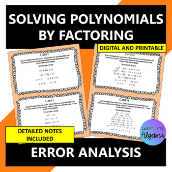 Preview of Solve Polynomials by Factoring Error Analysis Printable and Google Forms