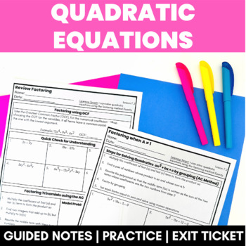 Preview of Solve Quadratic Equations Factoring AC Method Guided Notes Practice Exit Ticket