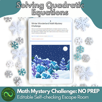 Preview of Solve Quadratic Equations - NO PREP Self-checking Winter Escape Room - Editable