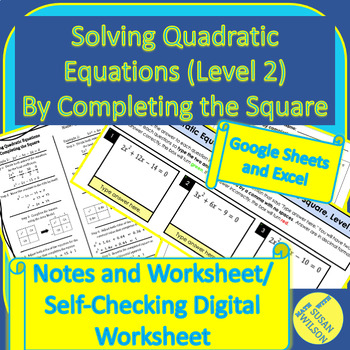 Preview of Solve Quadratic Equations by Completing the Square Level 2- Paper and Digital