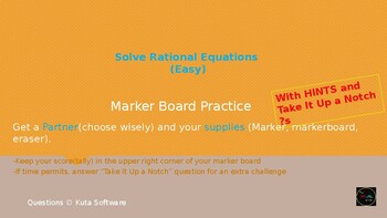 Preview of Solve Rational Equations (Easy) Marker Board Practice No Prep