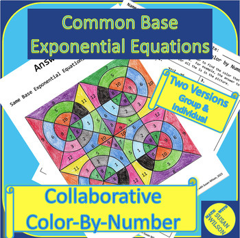 Preview of Solve Common Base Exponential Equations - Individual or Group Color by Numbers