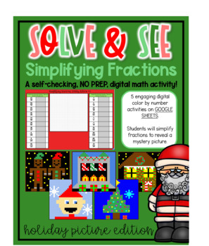 Preview of Solve & See - Digital Math Pixel Art - Simplify Fractions - Holiday Bundle