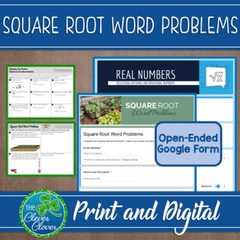 Preview of Square Root Word Problems - Digital and Print - Google Forms