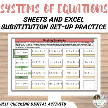 Preview of Solve Systems by Substitution | Set-Up Practice | Google Sheets and Excel MAZE