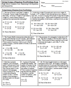 Preview of Solve Systems of Equations Given Word Problems Exam (Mrs Math)