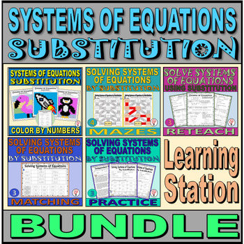 Preview of Solve Systems of Equations Substitution - Learning Station Resource Pack BUNDLE