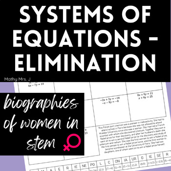Preview of Solve Systems of Equations Using Elimination - Women's History Algebra Worksheet