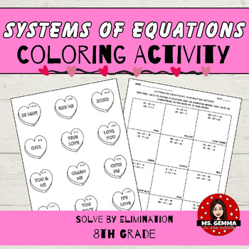 Preview of Solve Systems of Equations by Elimination : Valentines Day Coloring