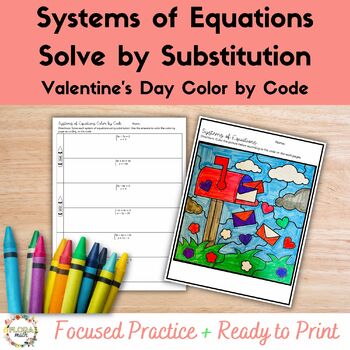 Preview of Solve Systems of Equations by Substitution Valentine's Day Color by Code