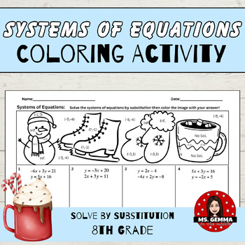Preview of Solve Systems of Equations by Substitution : Winter Coloring Activity
