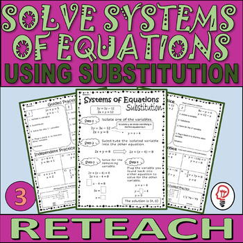 Preview of Solve Systems of Equations using Substitution - Reteach Worksheet
